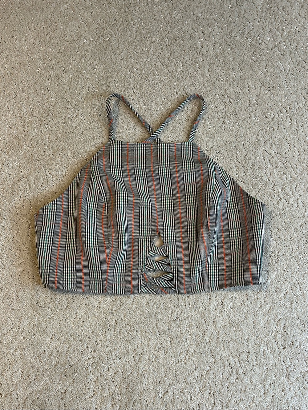 Akira Women’s Plaid Crossback Crop Tank Top Zipper Back Size Medium